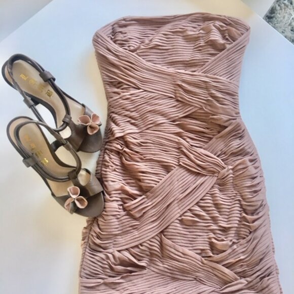 BCBG MaxAzria (WORN ONCE) Malinda blush colored, body con, ruched, size 0 dress - Picture 3 of 12